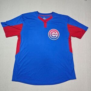 Majestic Chicago Cubs Blue And Red  Cool Base Coach Shirt V Neck Button Size XL